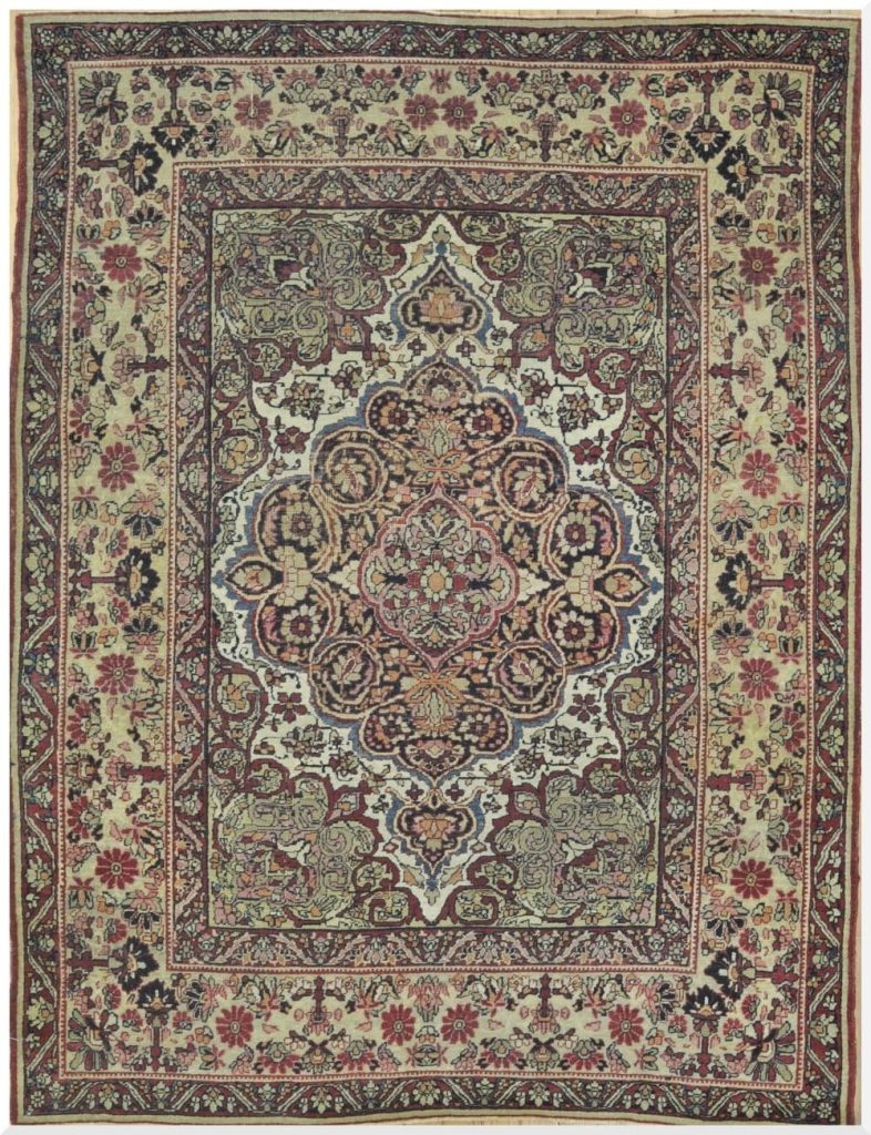 4′ x 6′ Antique Persian Ivory Lavar Kerman Rug – Traditional Hand-Knotted Wool