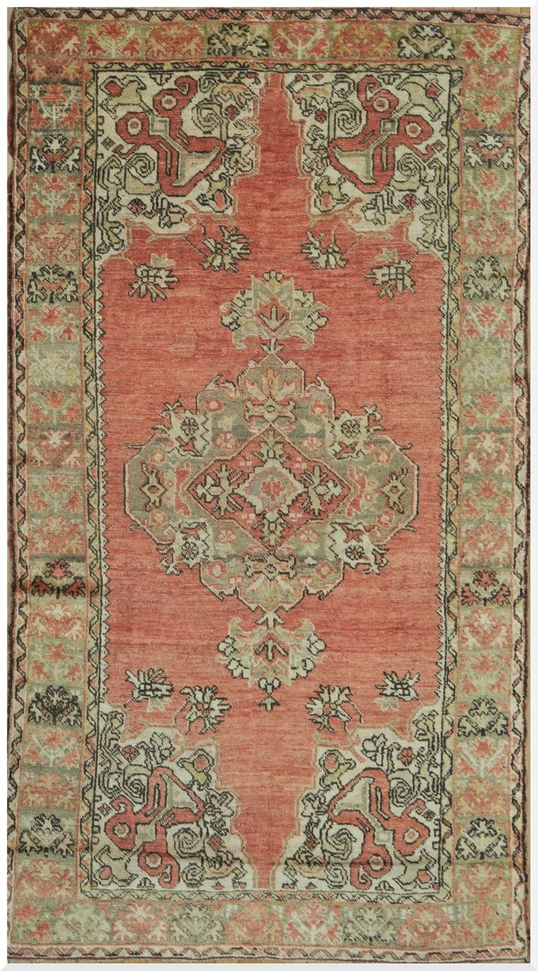 4′ x 8′ Turkish Coral Oushak Rug Traditional Wool