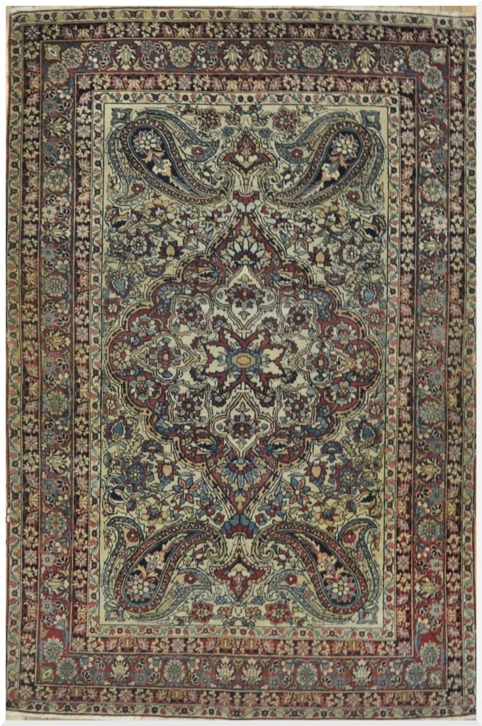 5′ x 7′ Antique Persian Ivory Lavar Kerman Rug – Traditional Wool