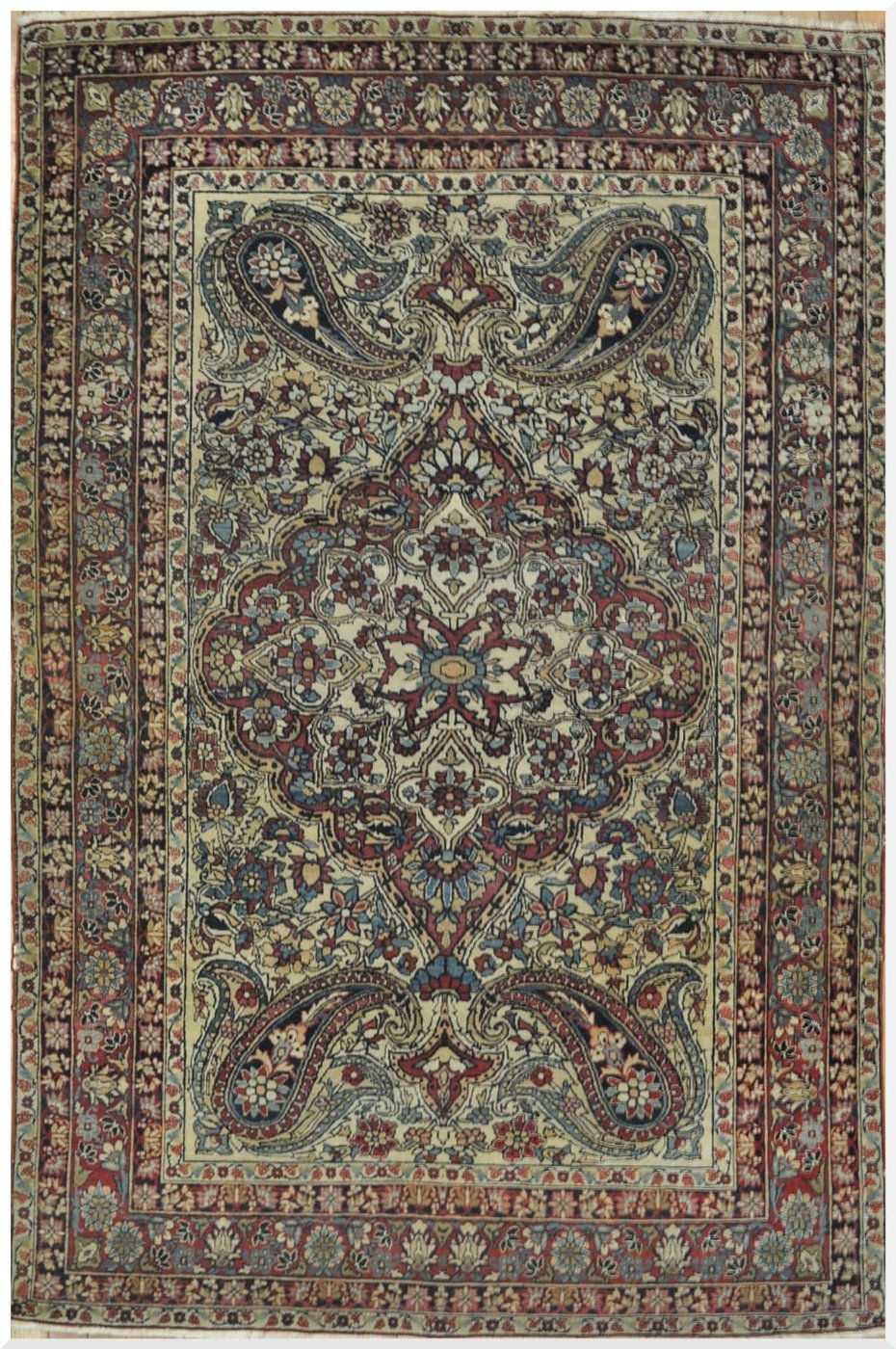5′ x 7′ Antique Persian Ivory Lavar Kerman Rug – Traditional Wool