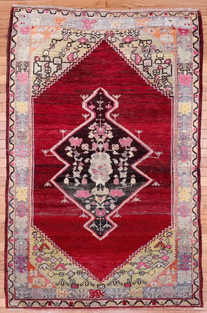 4′ x 6′ Red Hand-Knotted Vintage Turkish Tribal Rug – Traditional Wool