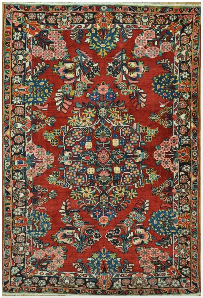 4′ x 7′ Red Fine Hand-Knotted Persian Vintage Sarouk Rug – Traditional Wool