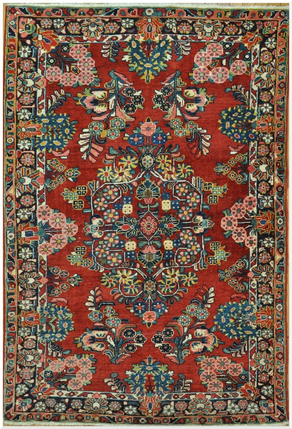4′ x 7′ Red Fine Hand-Knotted Persian Vintage Sarouk Rug – Traditional Wool