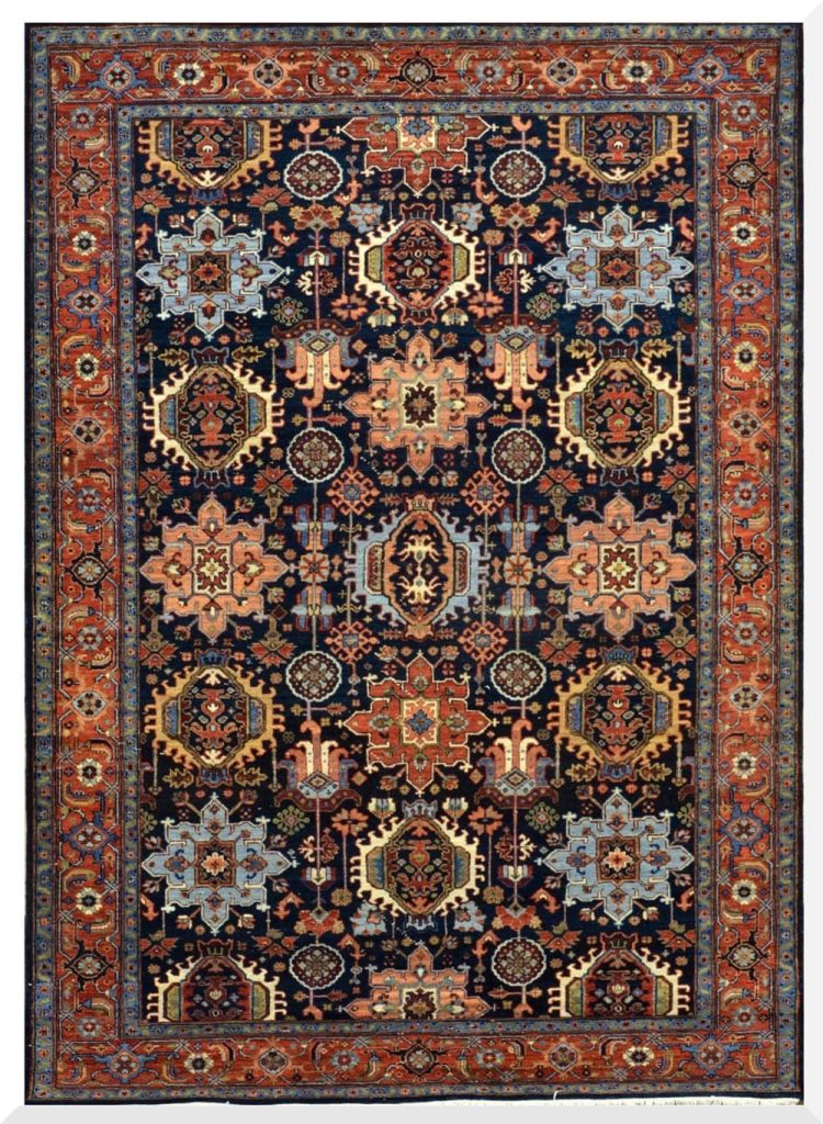 9′ x 12′ Navy Fine Hand-Knotted Indian Karajah Design Rug – Traditional Wool