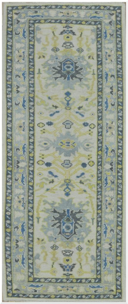 3′ x 8′ Light Blue Fine Hand-Knotted Turkish Oushak Runner Rug – Transitional Wool