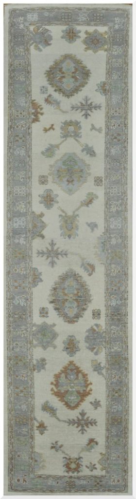 3′ x 13′ Ivory Fine Hand-Knotted Turkish Oushak Rug – Transitional Wool