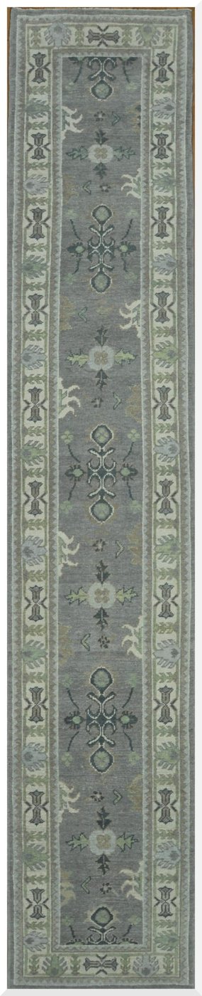 3′ x 17′ Grey Fine Hand-Knotted Turkish Oushak Runner Rug – Transitional Wool