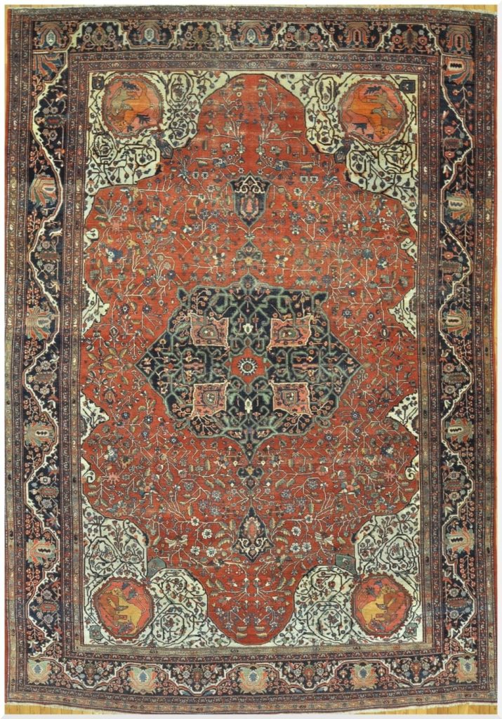 9′ x 14′ Red Fine Hand-Knotted Persian Antique Sarouk Farahan Rug – Traditional Wool