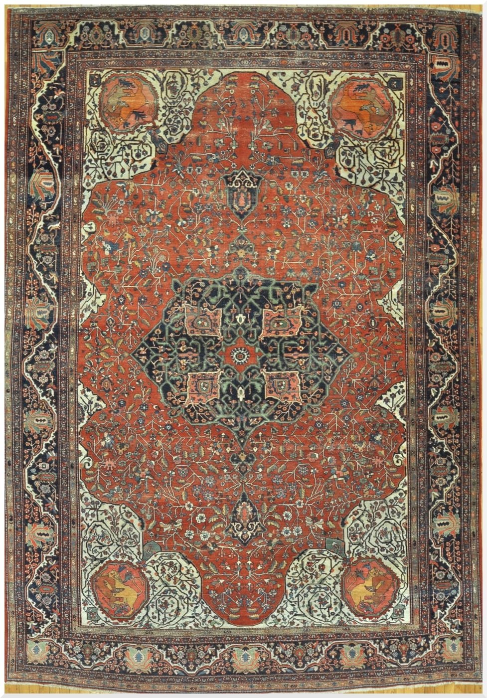 9′ x 14′ Red Fine Hand-Knotted Persian Antique Sarouk Farahan Rug – Traditional Wool