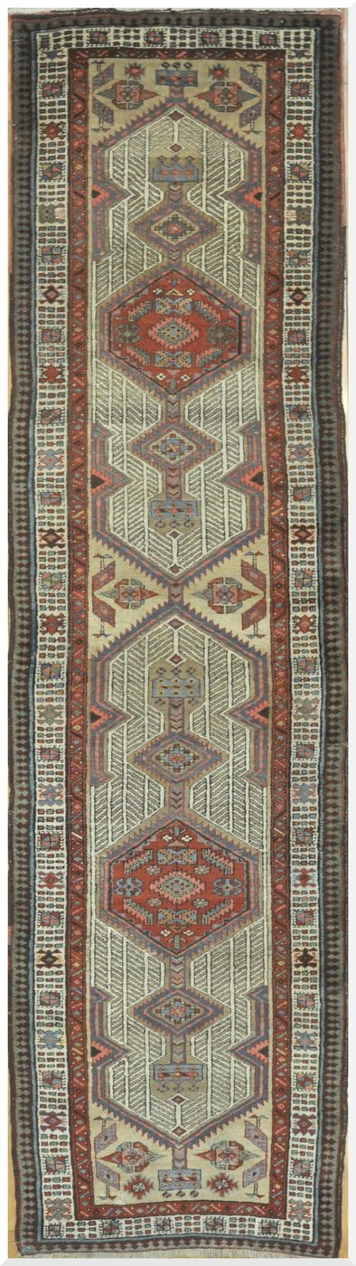 3′ x 12′ Red Fine Hand-Knotted Caucasian Kazak Rug – Tribal Wool