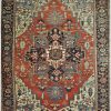 10′ x 13′ Terracotta Fine Hand-Knotted Persian Antique Heriz/Serapi Rug – Traditional Wool