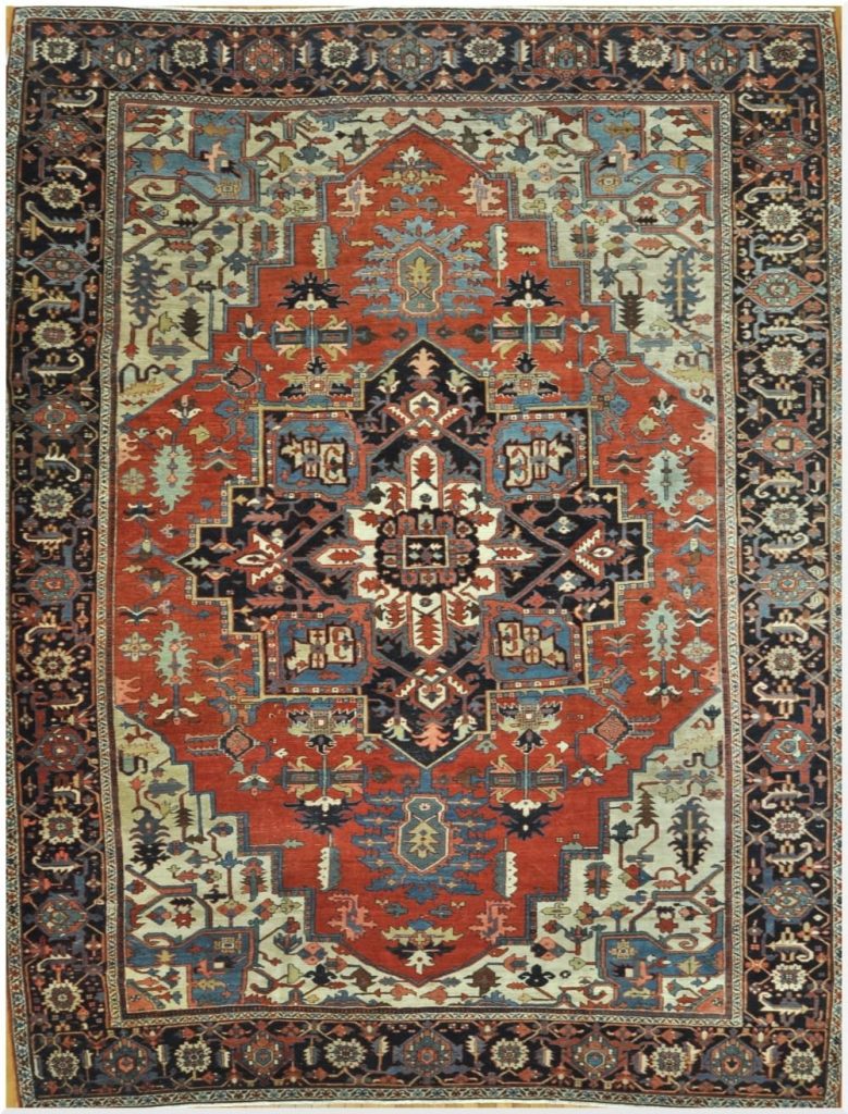 10′ x 13′ Terracotta Fine Hand-Knotted Persian Antique Heriz/Serapi Rug – Traditional Wool