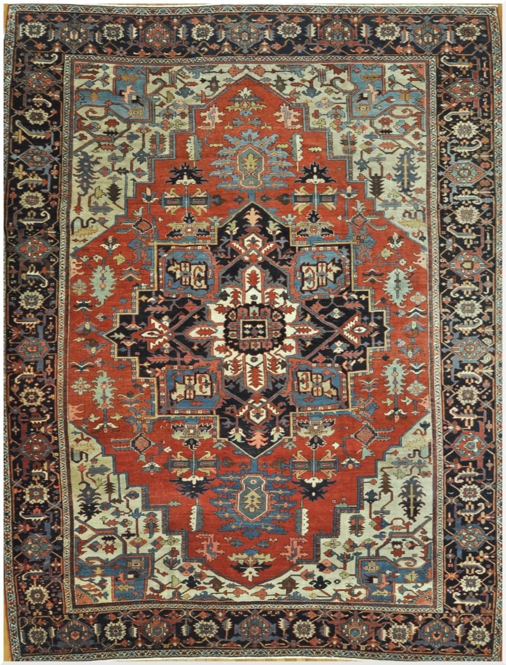 10′ x 13′ Terracotta Fine Hand-Knotted Persian Antique Heriz/Serapi Rug – Traditional Wool
