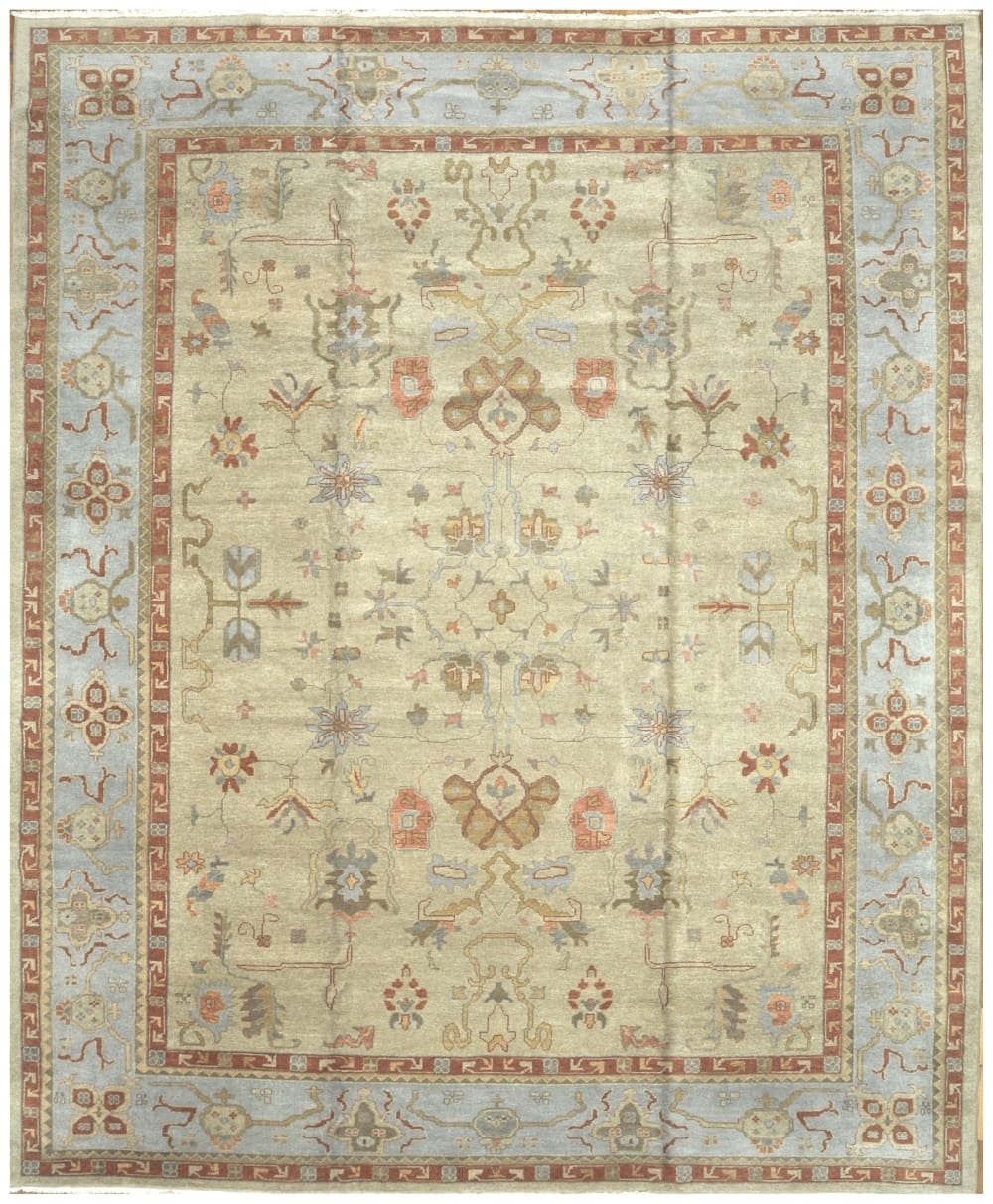13′ x 16′ Turkish Ivory Oushak Rug – Vintage Hand-Knotted Wool