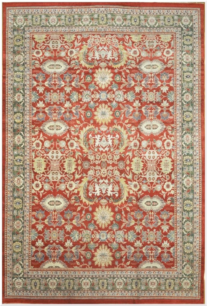 14′ x 20′ Terracotta and Sage Green Hand-Knotted Vintage Egyptian Sultanabad Design Rug – Grand Scale Wool