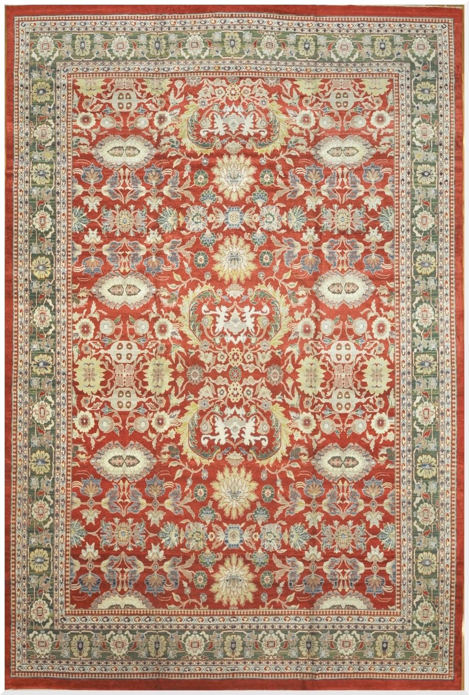 14′ x 20′ Terracotta and Sage Green Hand-Knotted Vintage Egyptian Sultanabad Design Rug – Grand Scale Wool