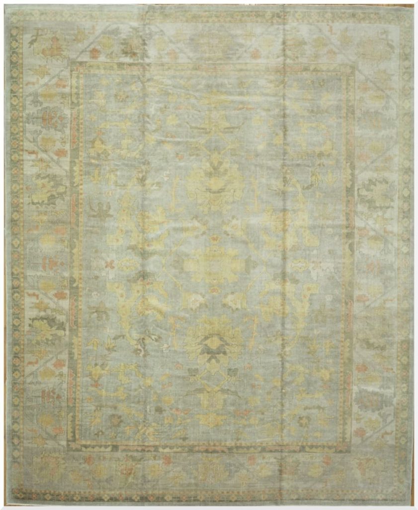 13′ x 17′ Vintage Turkish Oushak Pale Blue – Traditional Hand Knotted Wool