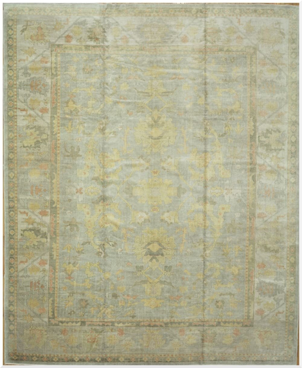 13′ x 17′ Vintage Turkish Oushak Pale Blue – Traditional Hand Knotted Wool