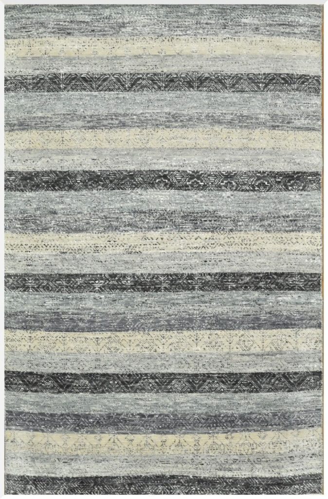 6′ x 9′ Indian Gray Ivory Striped Rug Modern Wool