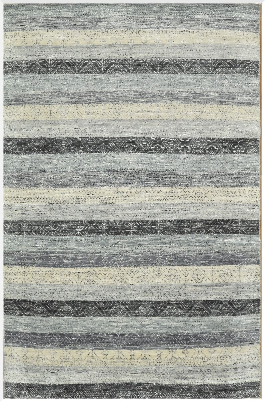 6′ x 9′ Indian Gray Ivory Striped Rug Modern Wool 6′ x 9′ Indian Gray Ivory Striped Rug Modern Wool