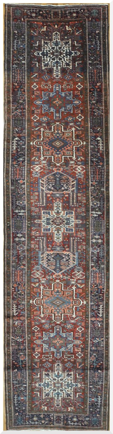 4′ x 16′ Persia Red Navy Karajeh Runner Rug Traditional Hand Knotted Wool