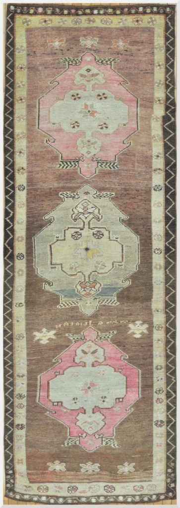 3′ x 11′ Turkey Brown Pink Runner Rug Traditional Wool