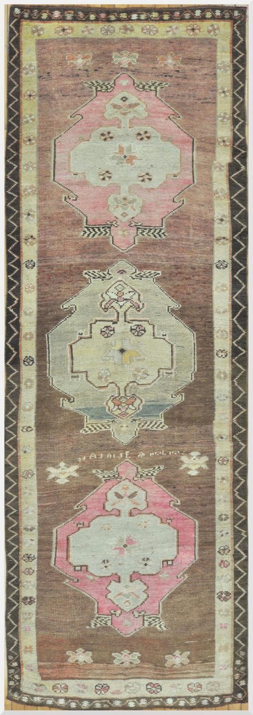 3′ x 11′ Turkey Brown Pink Runner Rug Traditional Wool