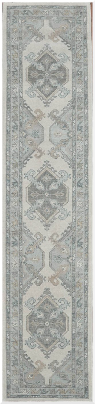 3′ x 13′ Turkey Ivory Oushak Runner Rug Transitional Hand Knotted Wool