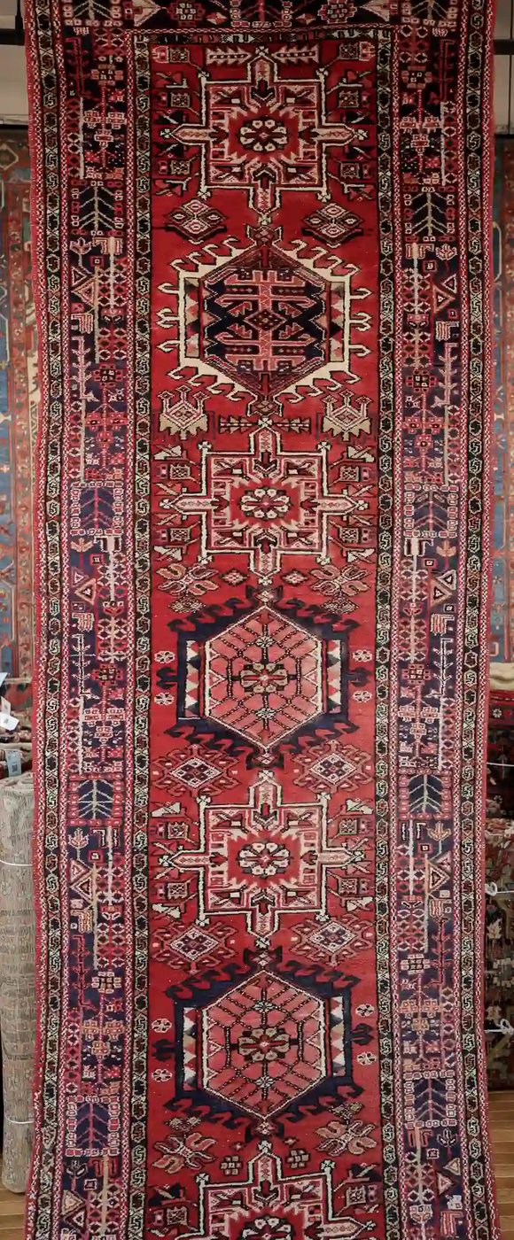 4′ x 15′ Red Fine Hand-Knotted Persian Heriz Runner – Traditional Wool