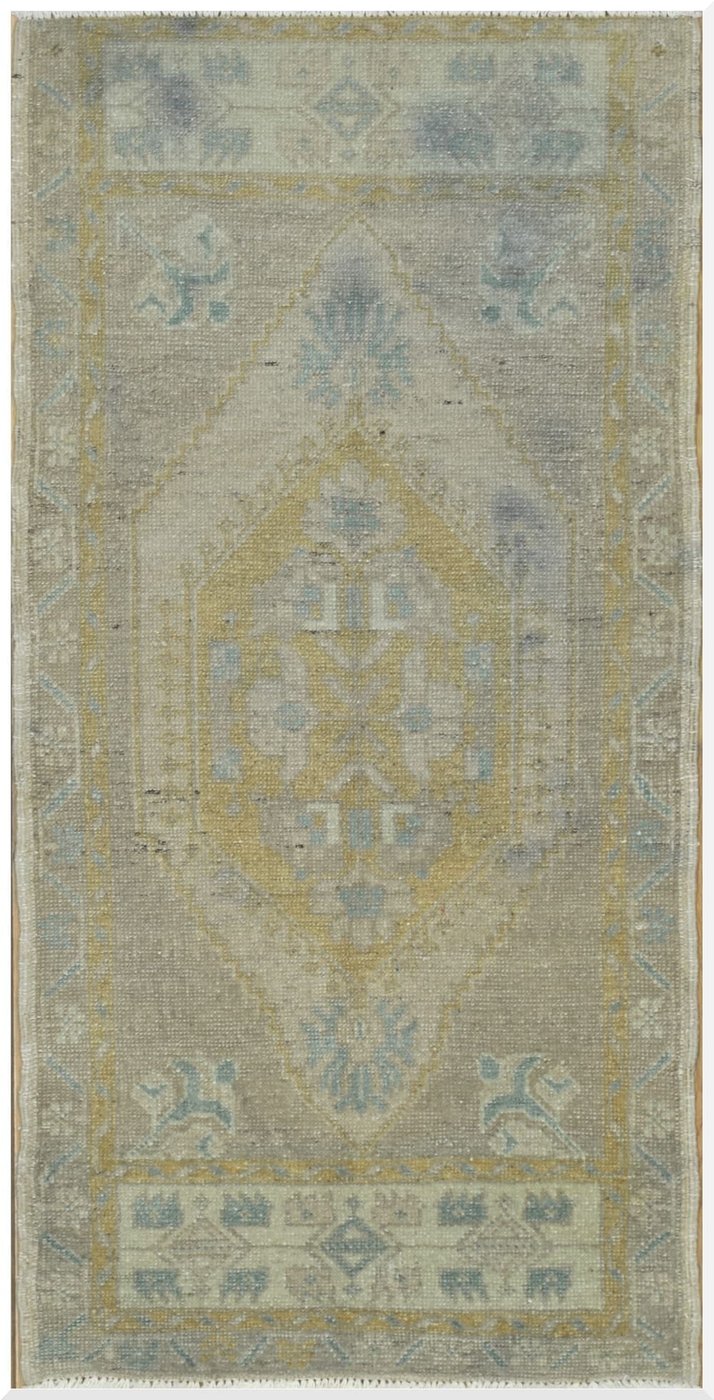 2′ x 3′ Turkish Beige Blue Accent Rug Transitional Wool
