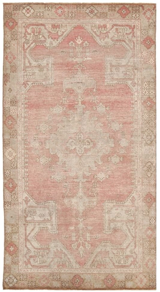 4′ x 7′ Turkish Blush Ivory Oushak Rug – Antique Hand-Knotted Wool 4′ x 7′ Turkish Blush Ivory Oushak Rug – Antique Hand-Knotted Wool