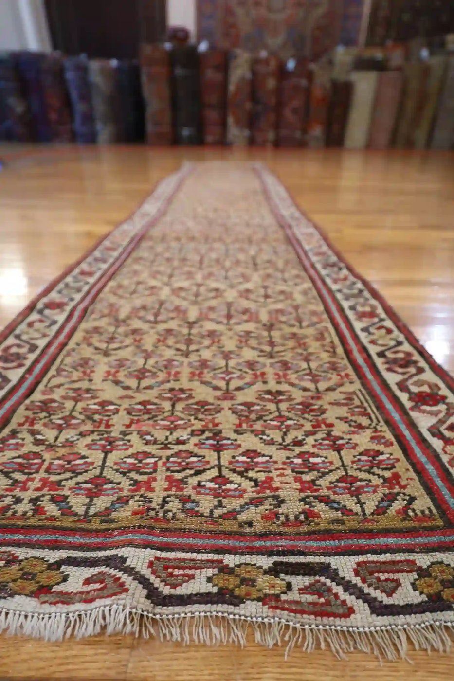 3′ x 13′ Beige Fine Hand-Knotted Persian Malayer Rug – Herati Runner Wool