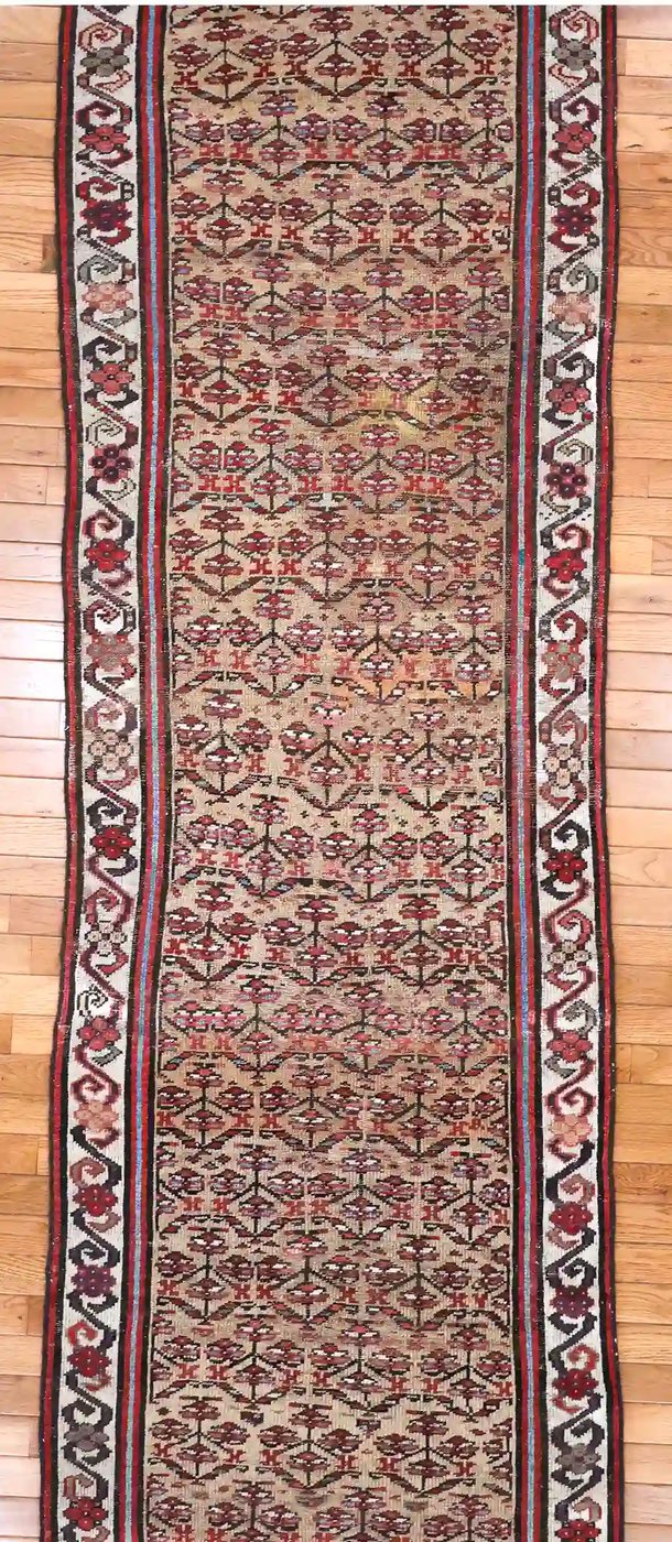 3′ x 13′ Beige Fine Hand-Knotted Persian Malayer Rug – Herati Runner Wool