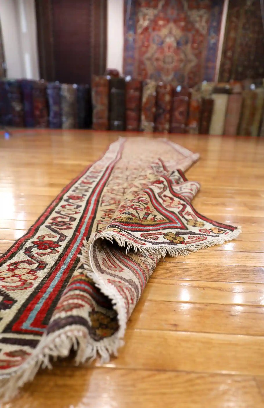 3′ x 13′ Beige Fine Hand-Knotted Persian Malayer Rug – Herati Runner Wool