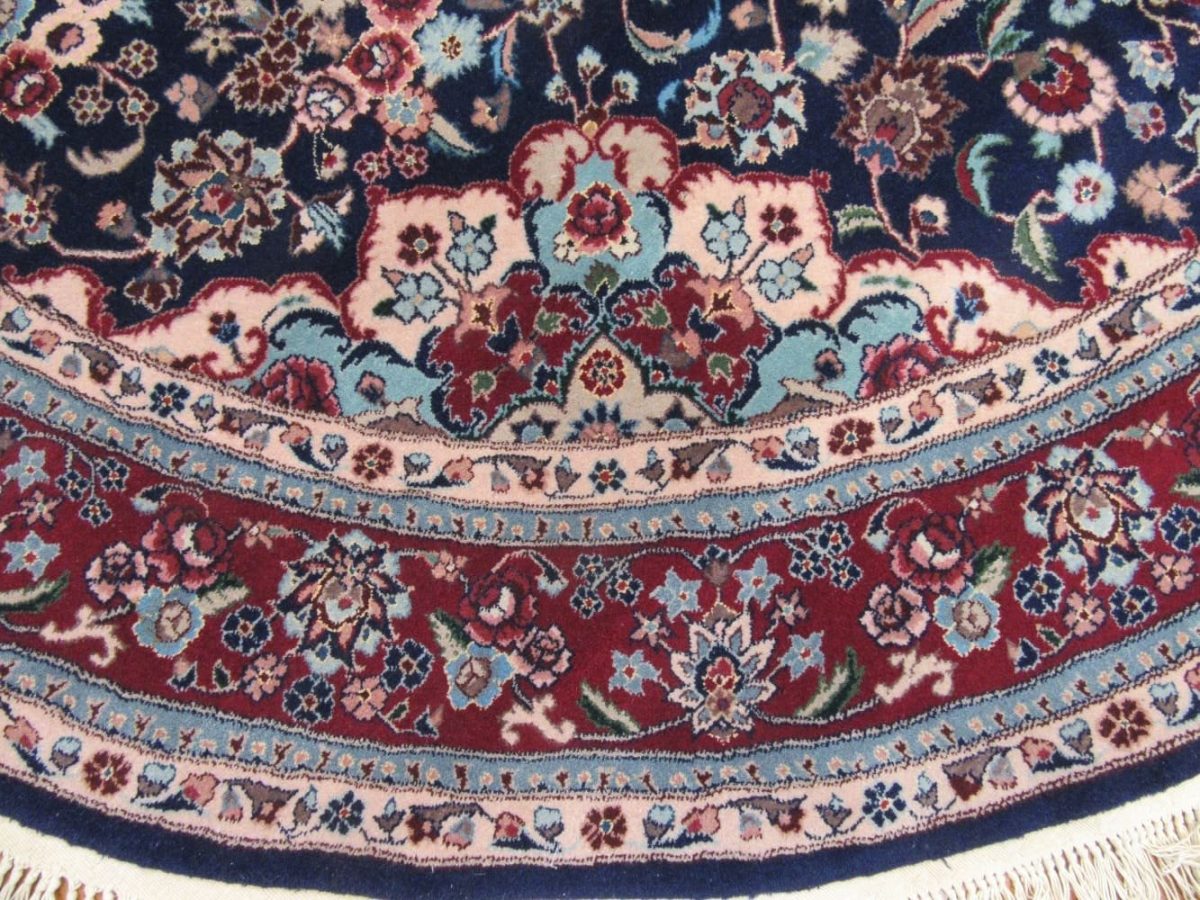 7′ x 7′ Navy Fine Round Hand-Knotted Chinese Oriental Rug – Traditional Wool