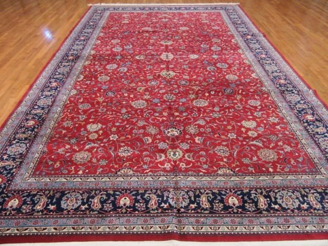 11′ x 16′ Red Fine Hand-Knotted Chinese Kashan Design Rug – Traditional Wool