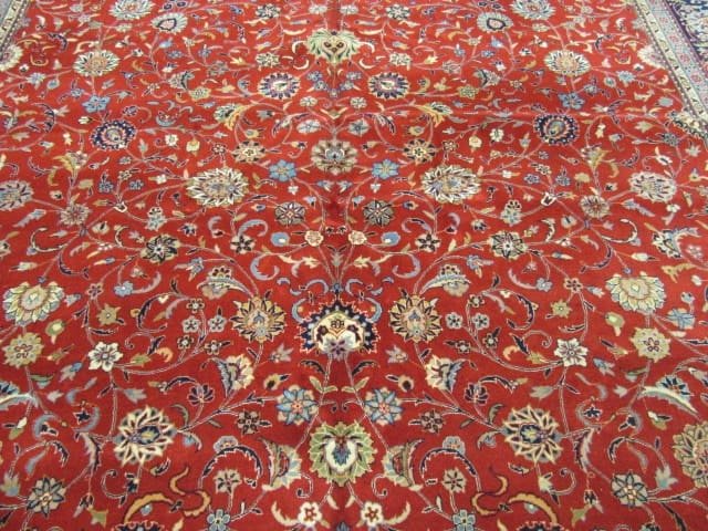11′ x 16′ Red Fine Hand-Knotted Chinese Kashan Design Rug – Traditional Wool