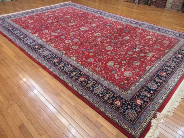 11′ x 16′ Red Fine Hand-Knotted Chinese Kashan Design Rug – Traditional Wool
