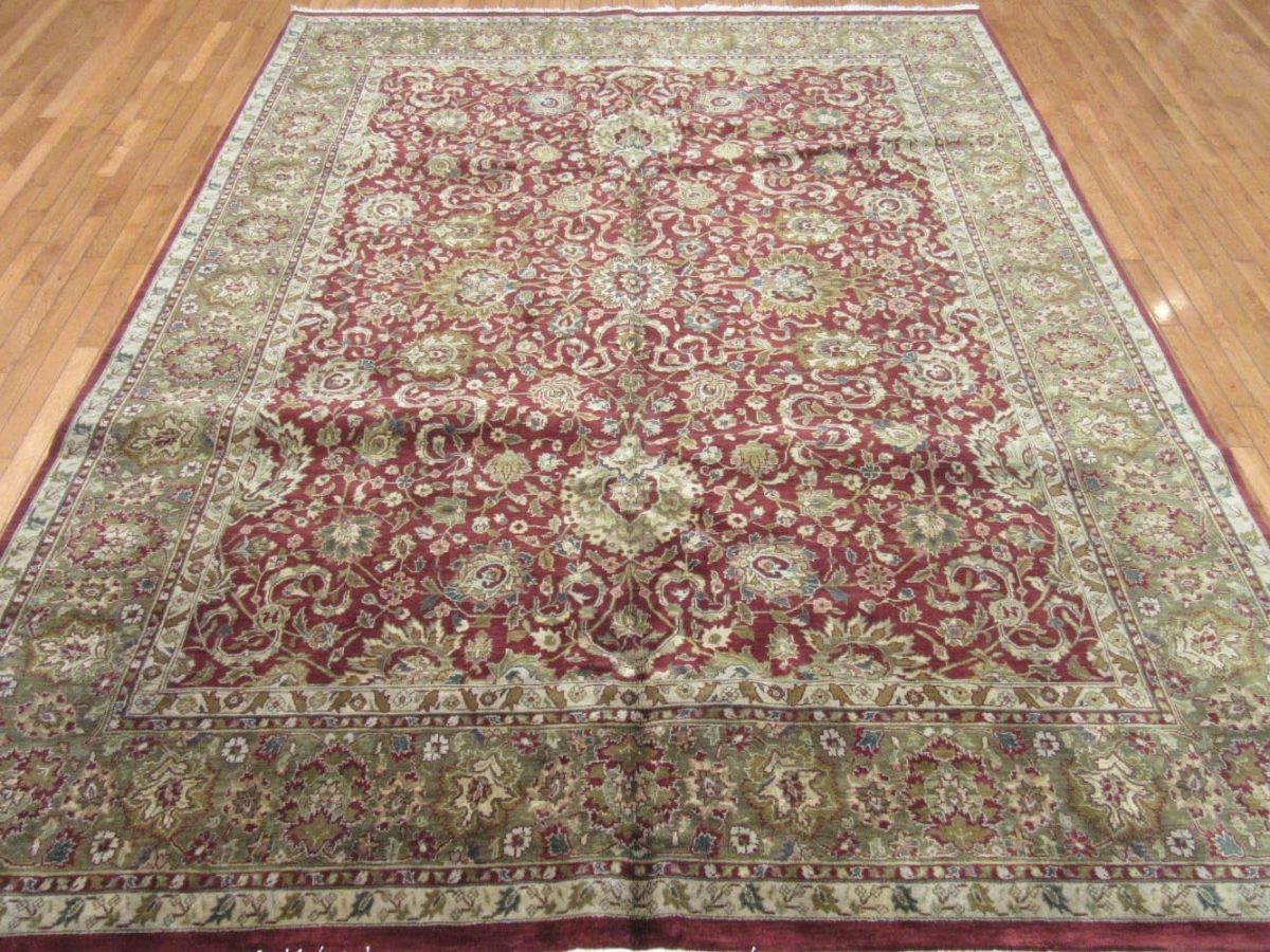 8′ x 10′ Green Fine Hand-Knotted Indian Oriental Rug – Traditional Wool