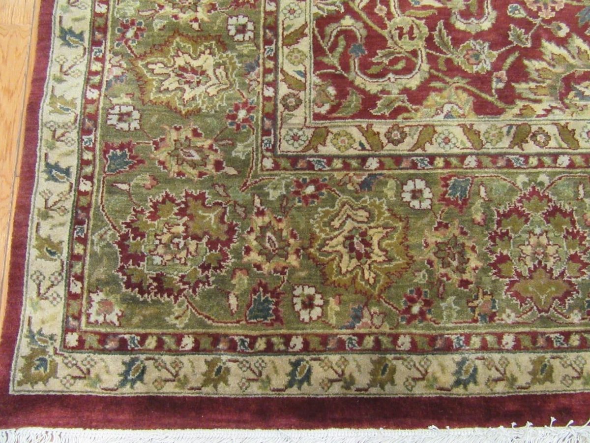 8′ x 10′ Green Fine Hand-Knotted Indian Oriental Rug – Traditional Wool