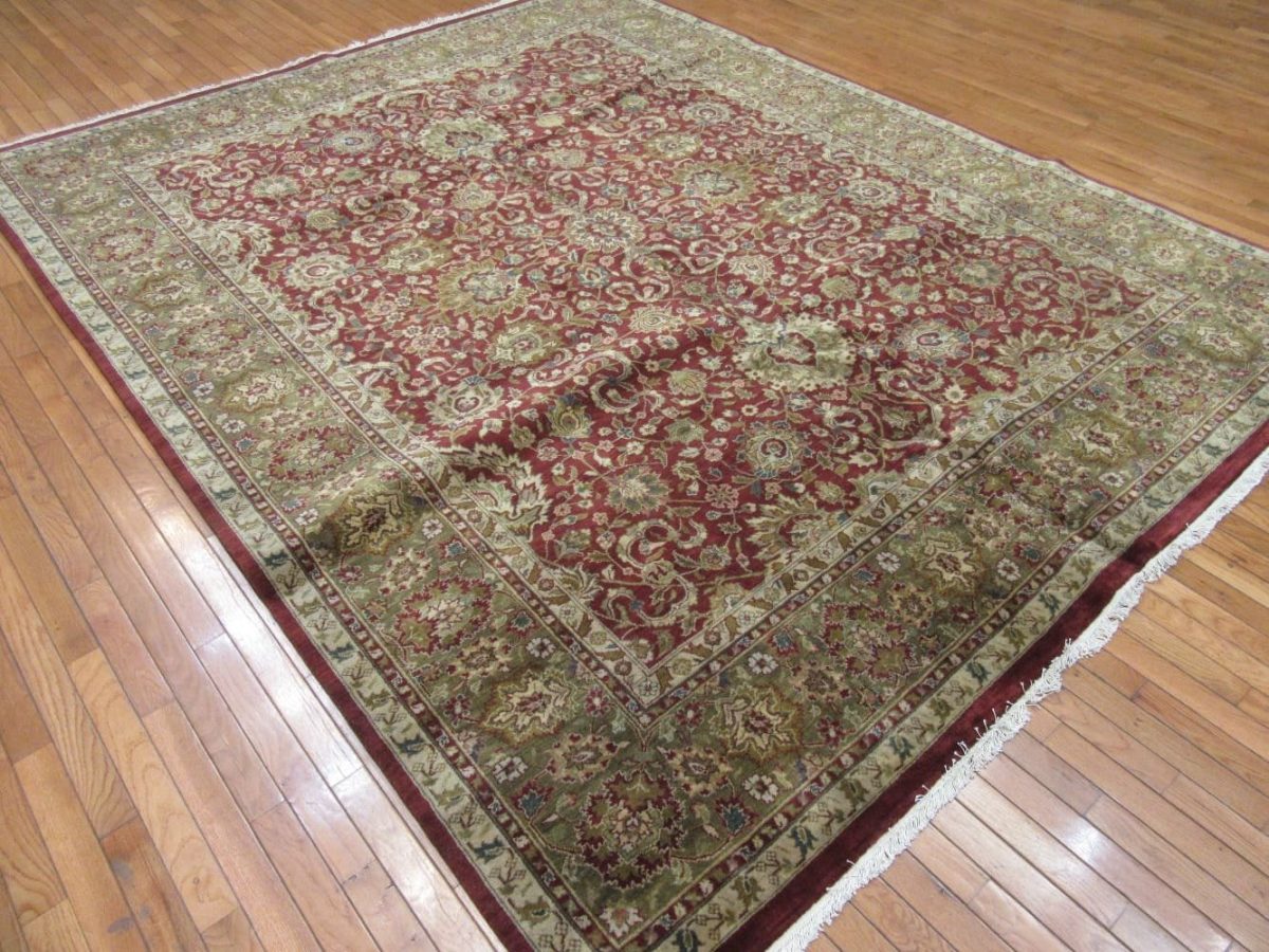 8′ x 10′ Green Fine Hand-Knotted Indian Oriental Rug – Traditional Wool