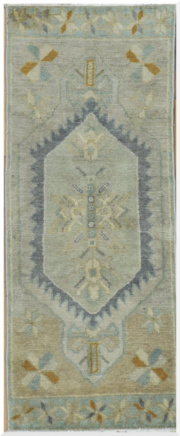 1′ x 3′ Turkish Beige Blue Accent Rug Transitional Wool