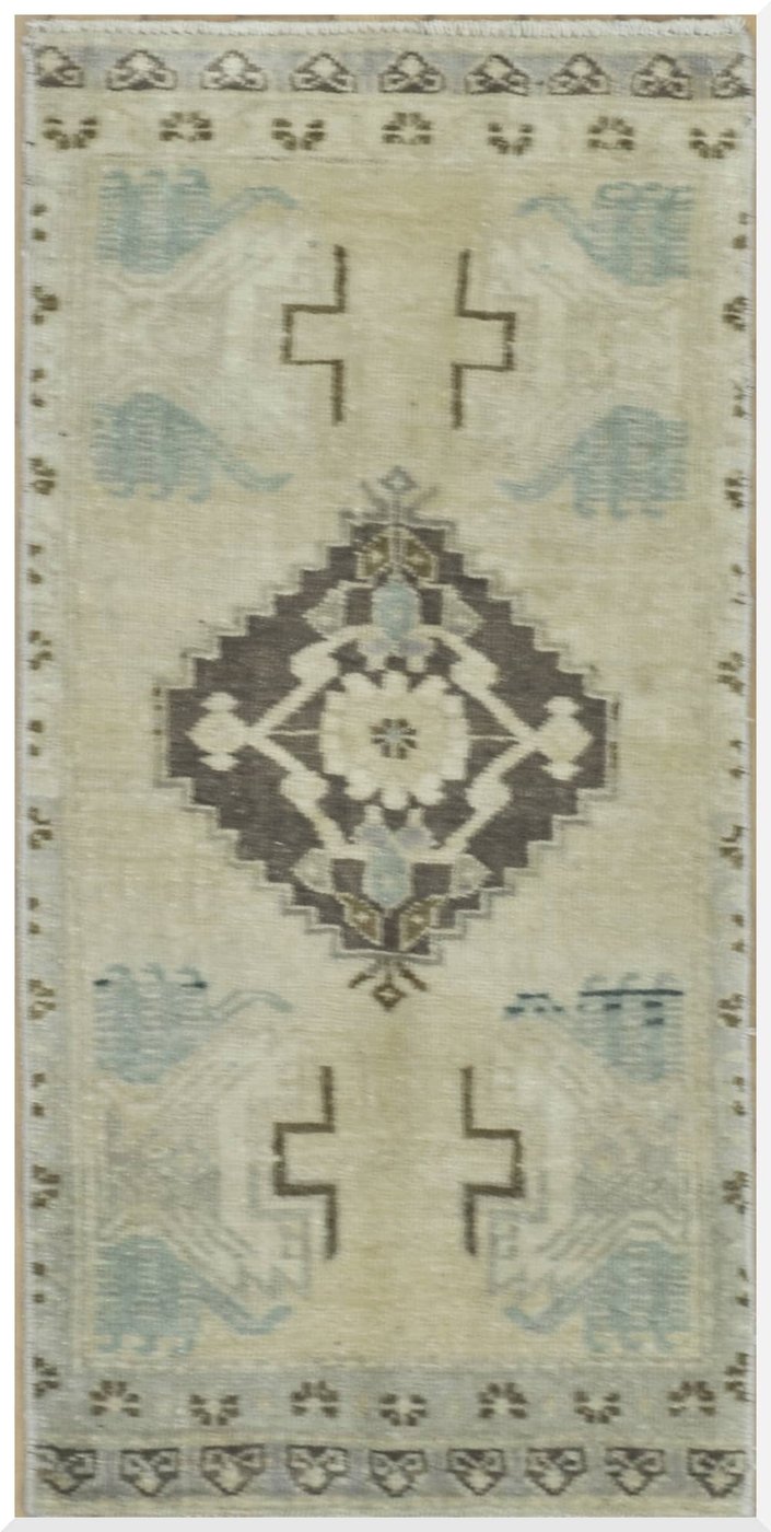 2′ x 4′ Turkish Gray Green Accent Rug Transitional Wool