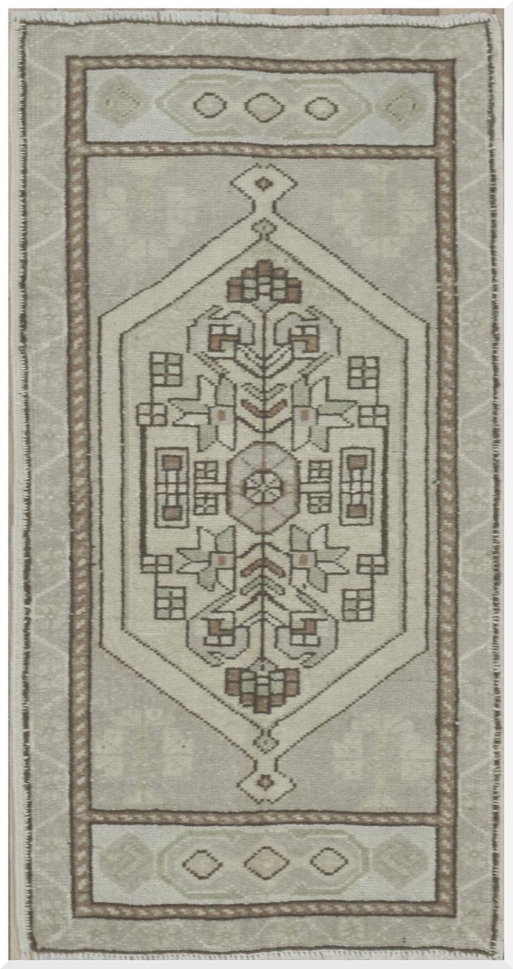 2′ x 3′ Turkish Ivory Brown Accent Rug Transitional Wool