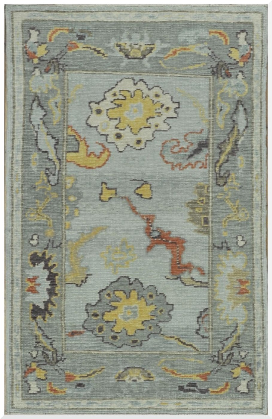 3′ x 5′ Light Blue Turkish Oushak Rug Hand Knotted Wool