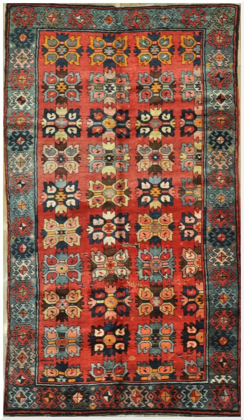 5′ x 9′ Semi Antique Caucasian Rug – Red – Hand Knotted Wool