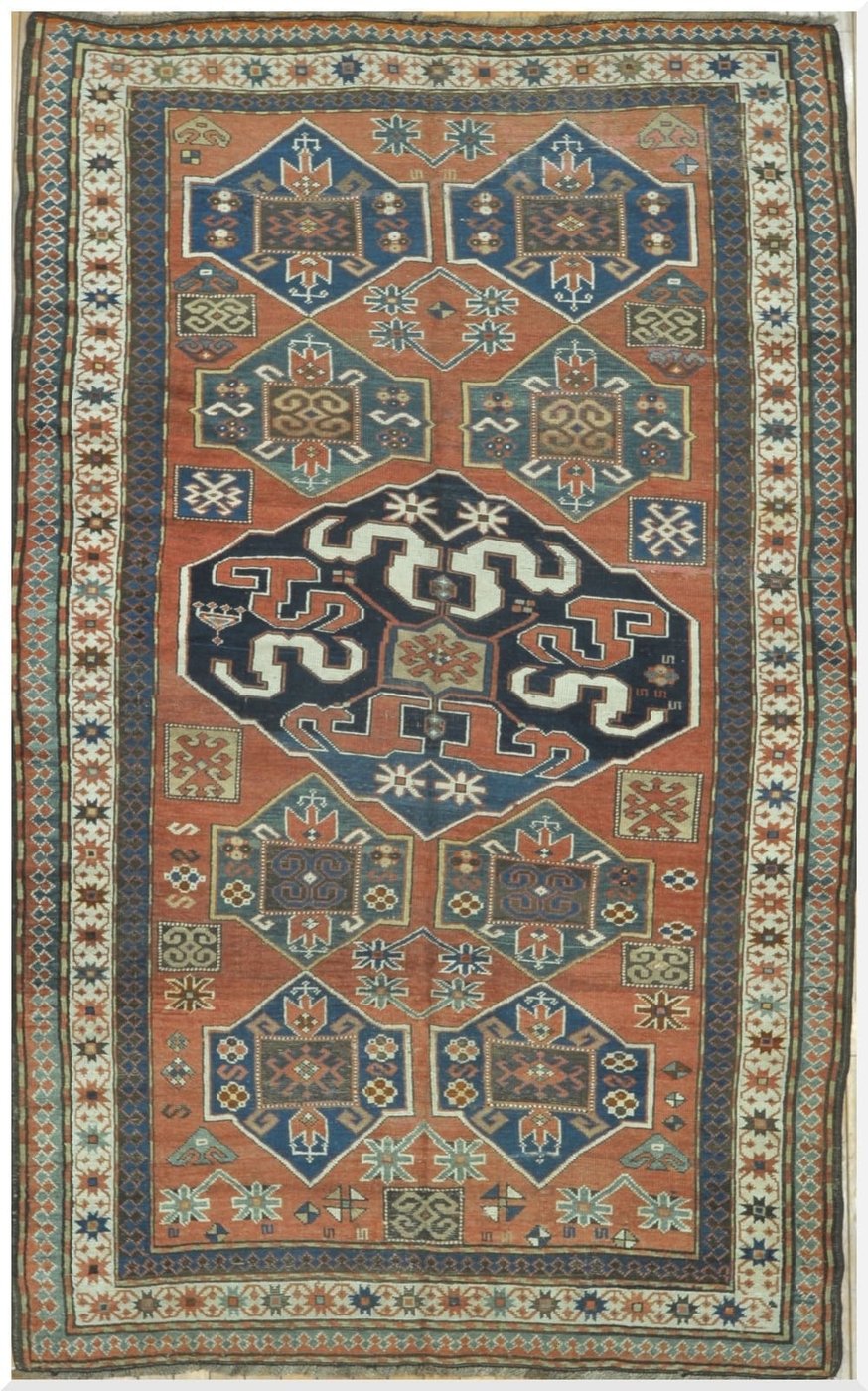 5′ x 8′ Antique Caucasian Kazak Rust Geometric Rug – Traditional Wool