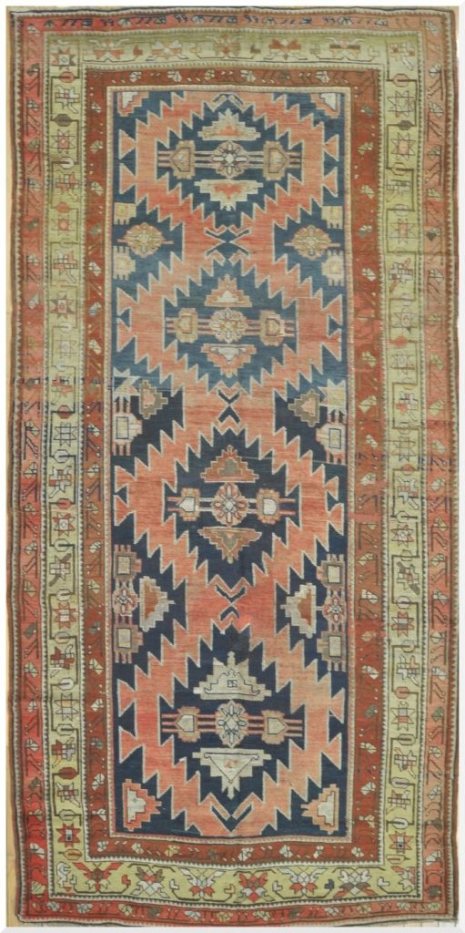 5′ x 11′ Antique Caucasian Bordjalu Kazak Rug – Blue – Hand Knotted Wool