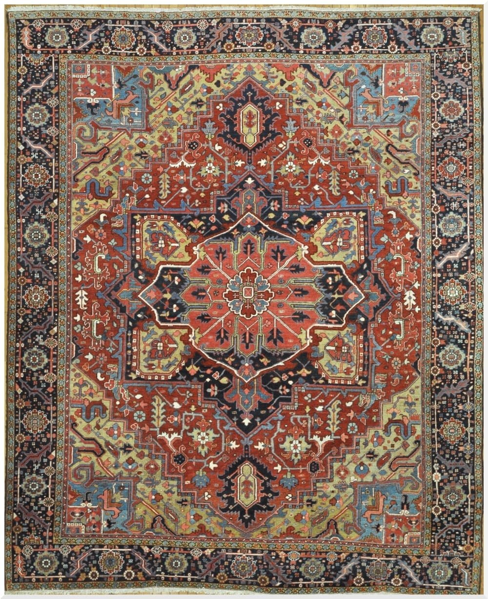 10′ x 13′ Persian Red Heriz Rug Traditional Hand-Knotted Wool