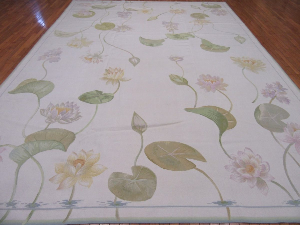 10′ x 14′ Floral Aubusson Contemporary Rug – Handwoven Wool